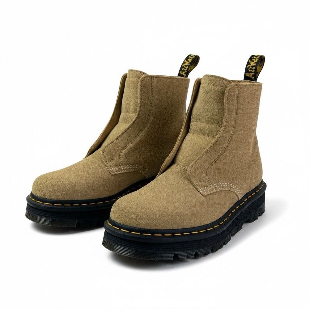 Dr Martens Zebzag Laceless Suede Boots Mens sz 9 Womens 10 Savannah Tan Slip On
